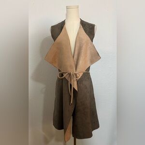 Fate Faux Suede Tie Waist Vest Tan & Brown Vest size Large